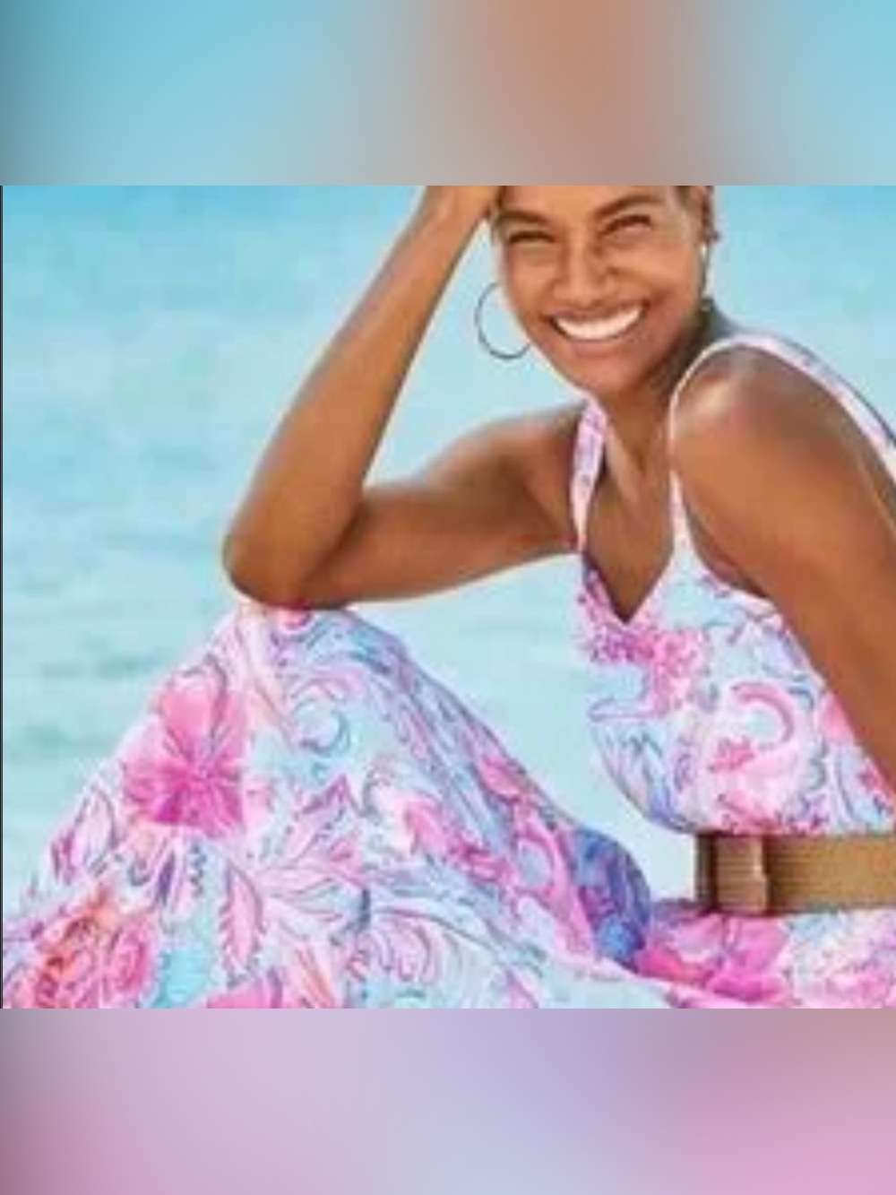 Worn 1x  L Lilly Pulitzer CoCo Lizette Vibrant Pink and Blue Maxi Dress SFH